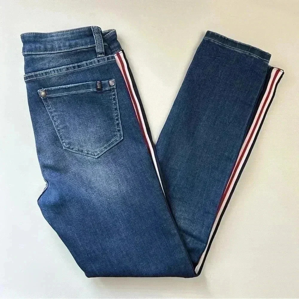 Buffalo Skinny Jeans Faith Side Stripe Mid Rise Ankle Crop Stretch Blue Size 26 - Picture 13 of 14